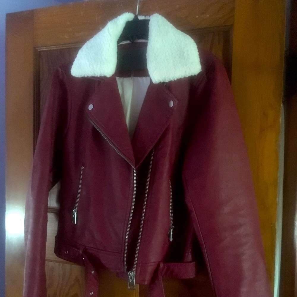 Faux Red Leather Jacket